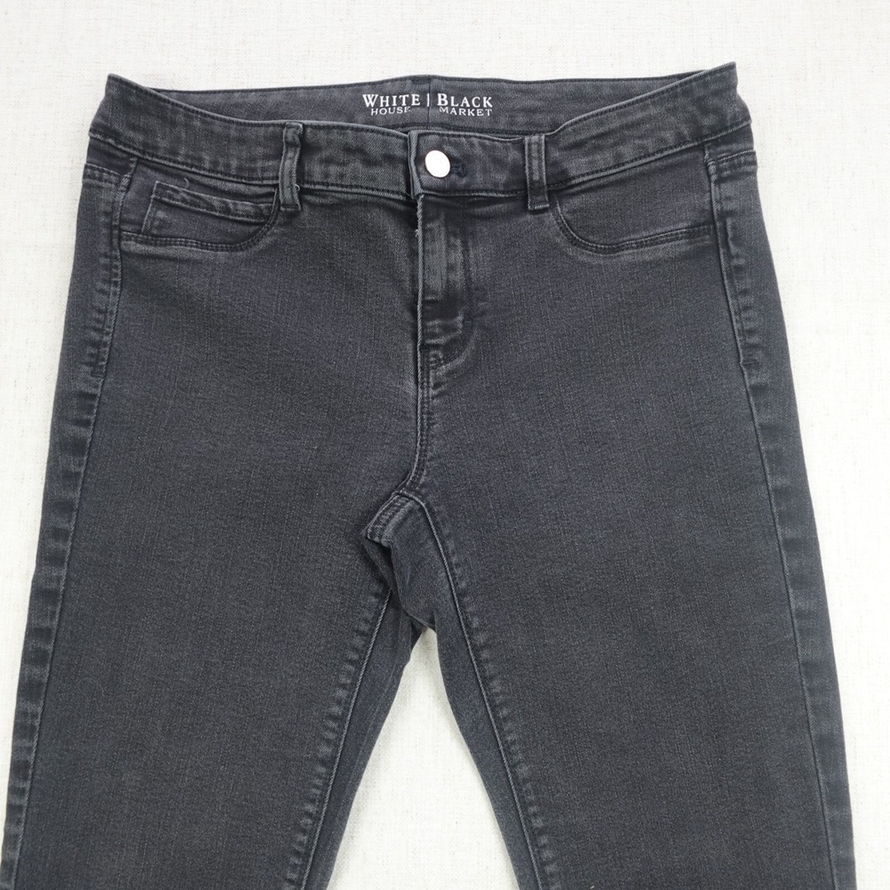 White House Black Market Jeans Womens Size M Mid Rise Skinny Leg Charcoal Wash - Picture 4 of 12